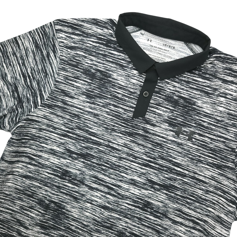 Under Armour Iso-Chill Polo Shirt Mens L Gray Stripe Golf Performance Top